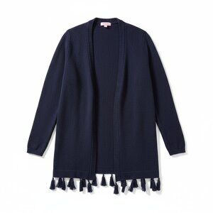 Navy Blue Tassel Open Front Cardigan Lilly Pulitzer, Boho Resort Style Coastal